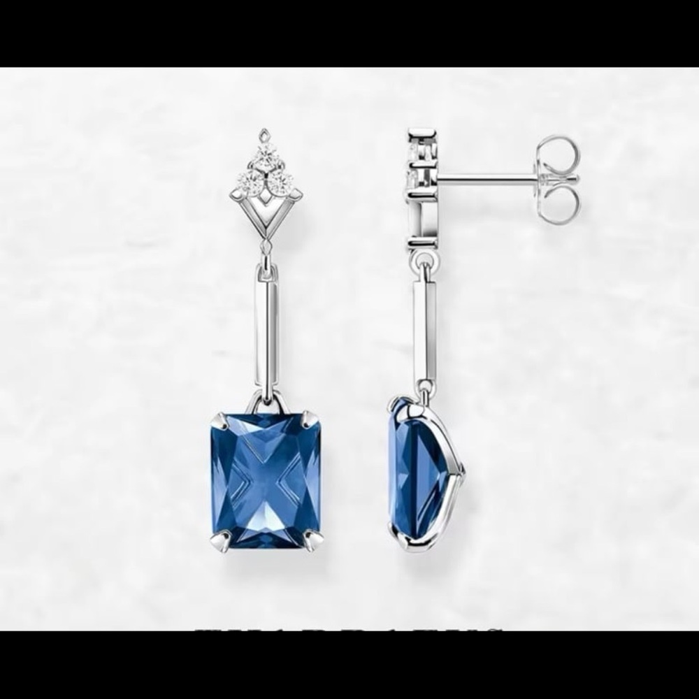 Pure Silver Certified Square Cut Sapphire 3.2ct Dangle Earrings